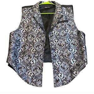 XL BARRY WANG FORMAL VEST Black and Gray Paisley Vest